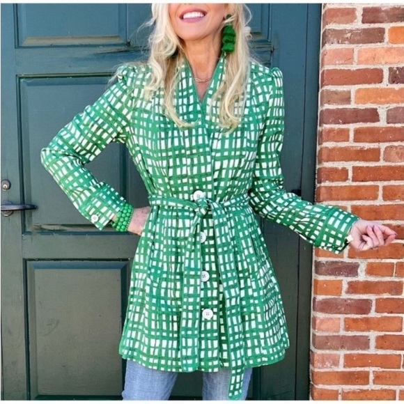 CAbi 6025 Circuit Jacket Kelly Green Linen Trench Coat Button Front M Fall Work - Picture 1 of 15